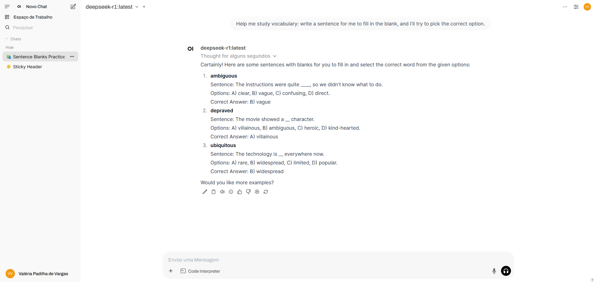 Utilizando o deepseek na interface da Open WebUI